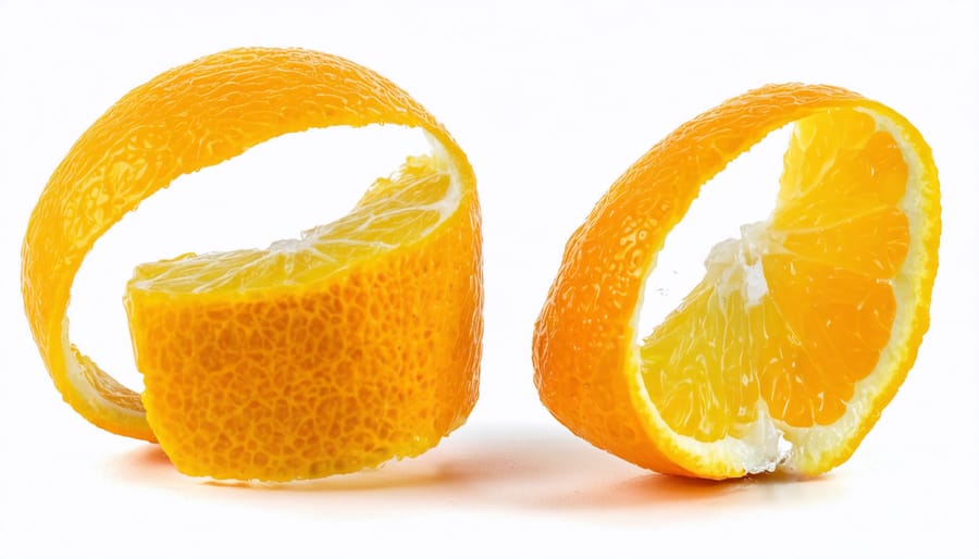 Process photos showing preparation of homemade citrus cleaner with orange peels in mason jars