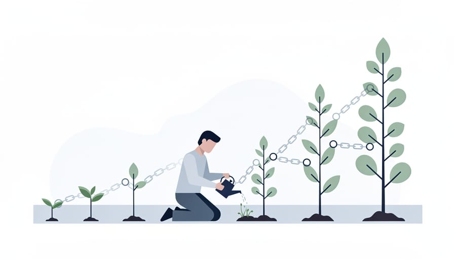 Collection of healthy plants at various growth stages arranged on wooden shelf