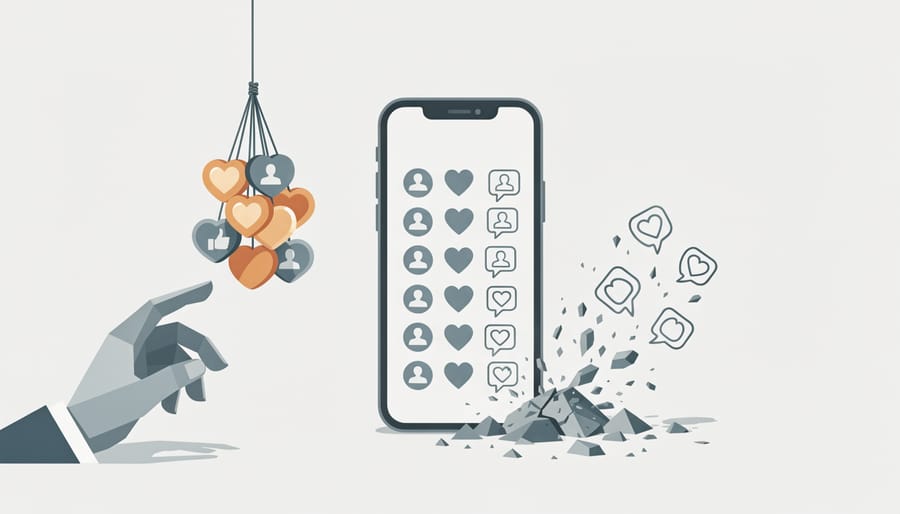 Person holding smartphone showing artificial social media engagement metrics