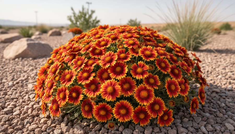 Close-up of blanket flower (Gaillardia) with orange and red daisy-like blooms.