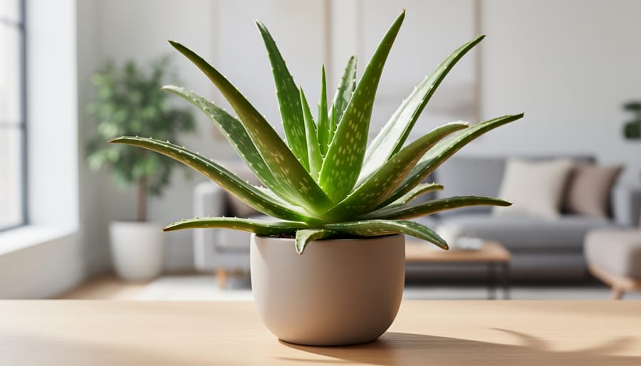 Aloe vera plant in a terracotta pot on a sunny windowsill